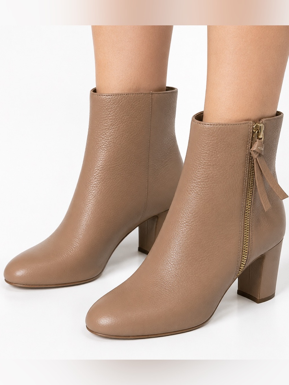 Kate Spade Knott Zip Pebbled Texture Tan Bootie Womens SZ 7 Classic Minimalist